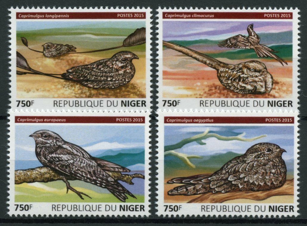 Niger 2015 MNH Birds on Stamps Nightjars European Egyptian Nightjar 4v Set