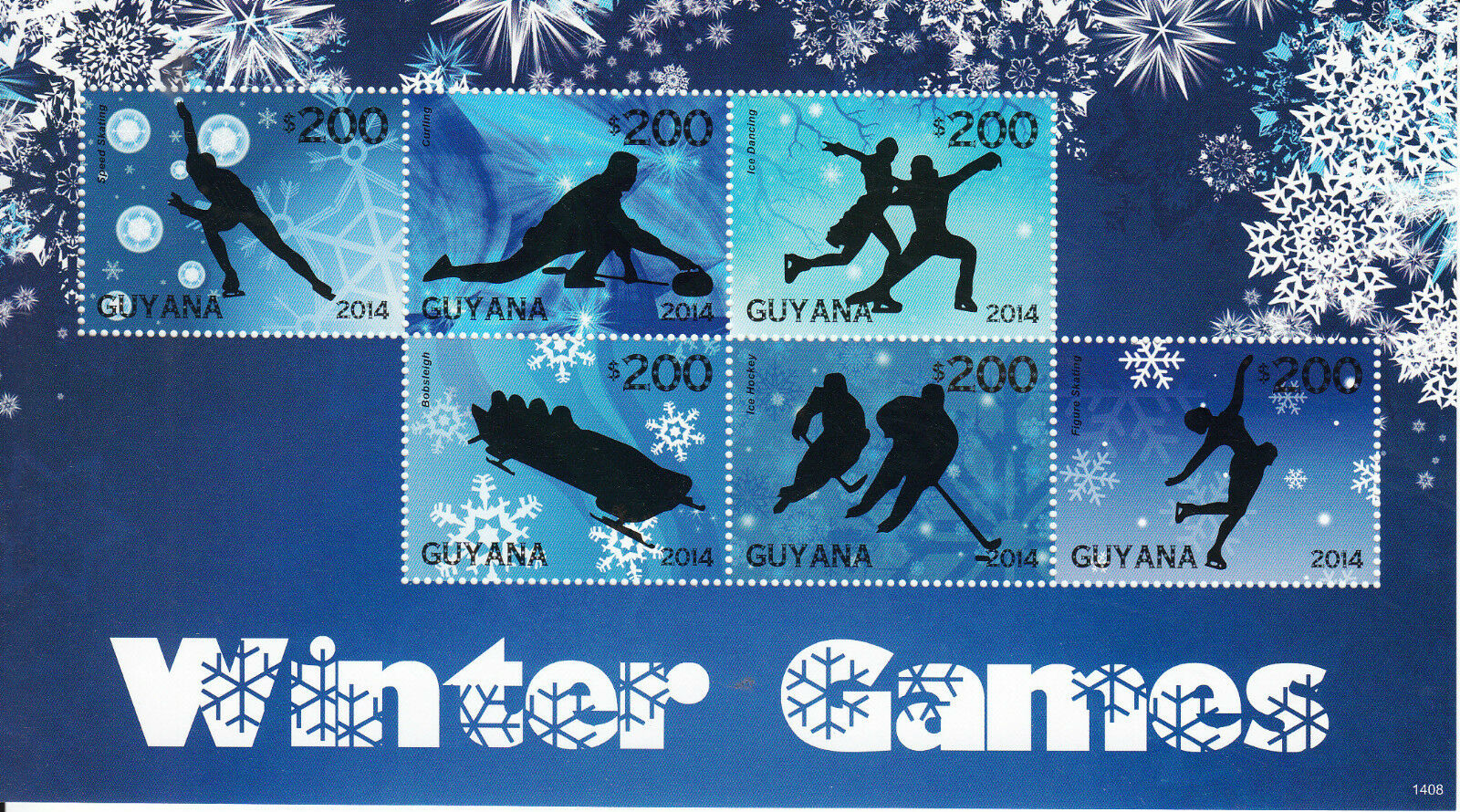 Guyana Olympics Stamps 2014 MNH Winter Games Curling Bobsleigh Ice Hockey 6v M/S