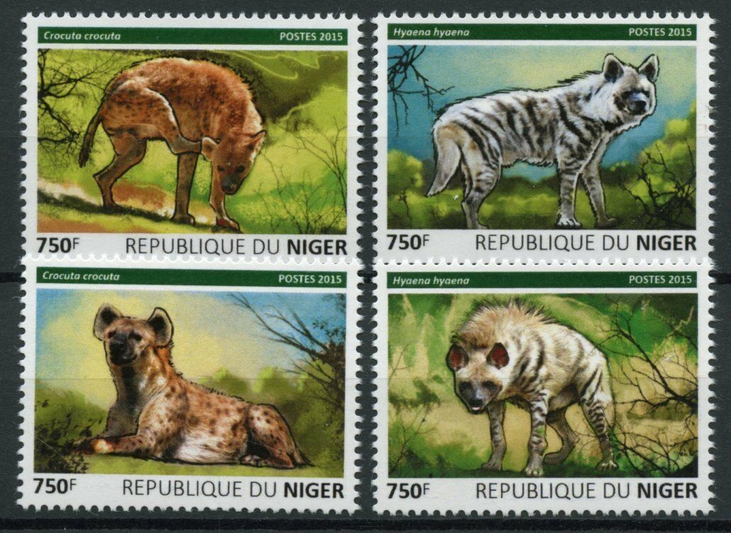 Niger 2015 MNH Wild Animals Stamps Hyenas Striped Spotted Hyena Fauna 4v Set