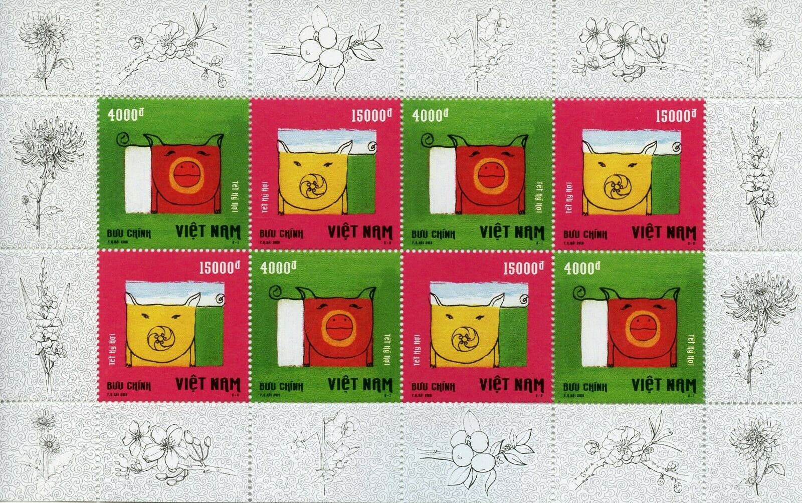 Vietnam 2019 MNH Year of Pig 8v M/S Chinese Lunar New Year Stamps