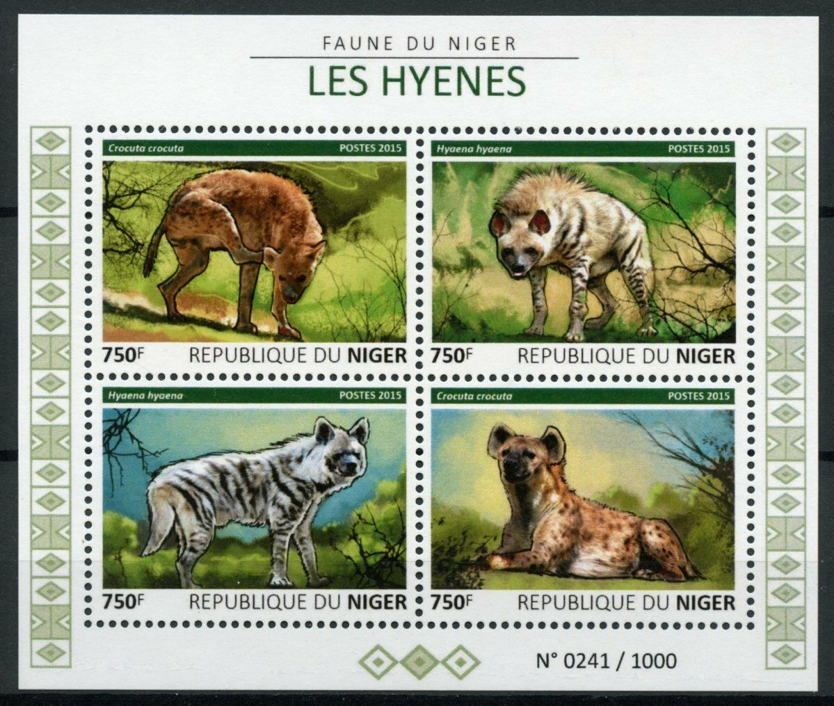 Niger Wild Animals Stamps 2015 MNH Hyenas Striped Spotted Hyena Fauna 4v M/S