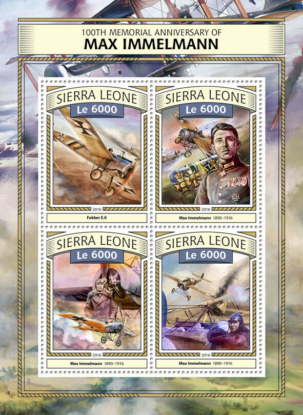 Sierra Leone 2016 MNH Military Stamps WWI WW1 Max Immelmann Aviation 4v M/S