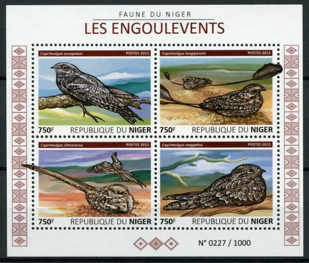 Niger 2015 MNH Birds on Stamps Nightjars European Egyptian Nightjar Fauna 4v M/S