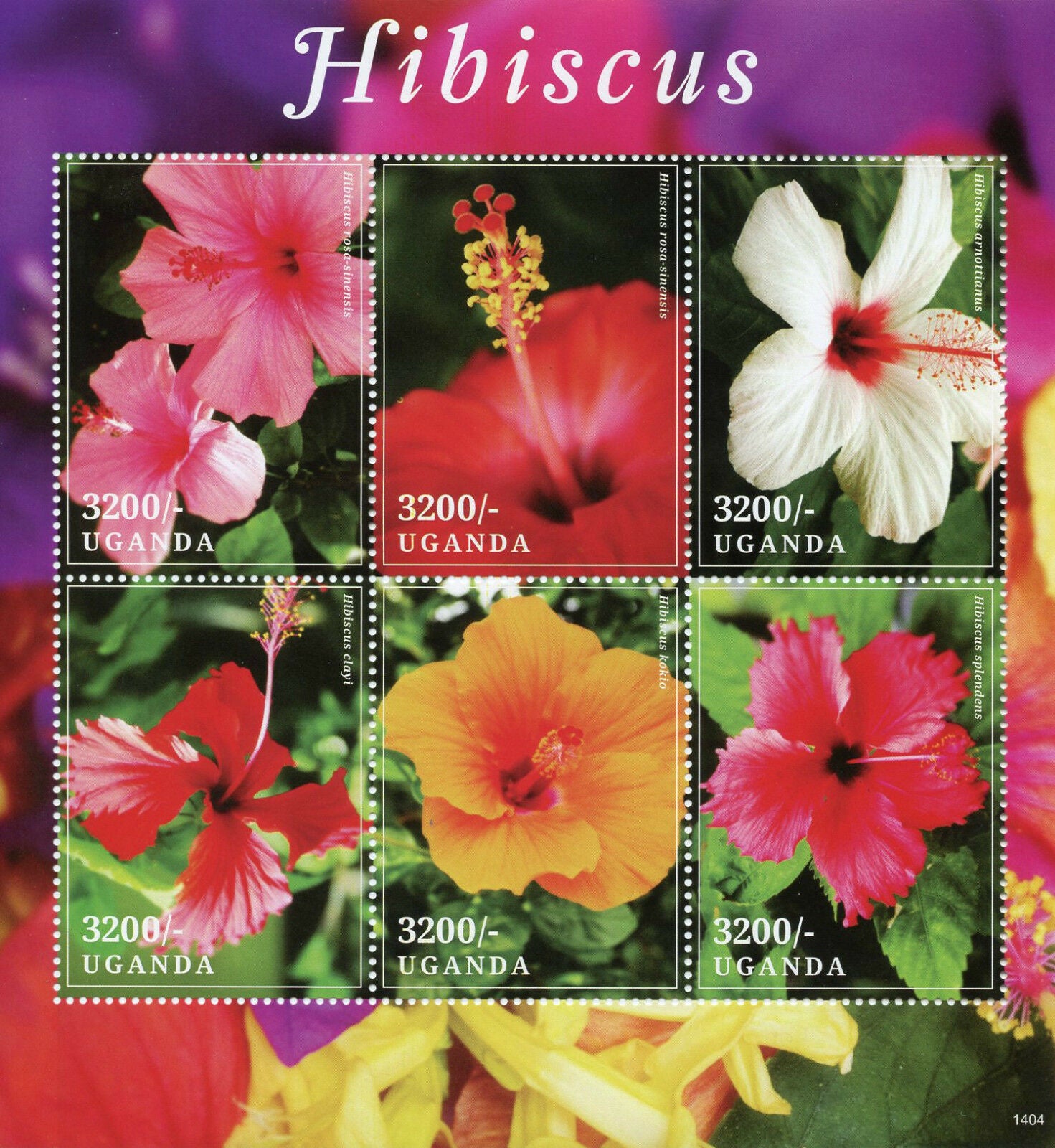 Uganda 2014 MNH Hibiscus 6v M/S Flowers Flora
