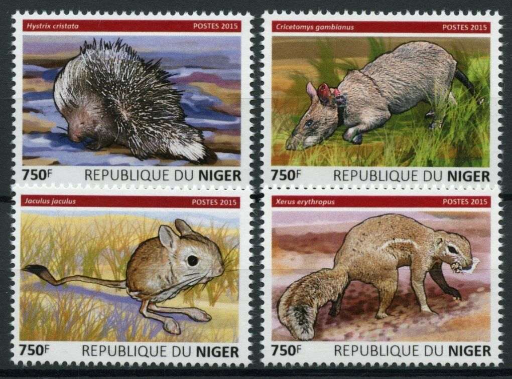 Niger Wild Animals Stamps 2015 MNH Rodents Porcupines Squirrels Rats 4v Set