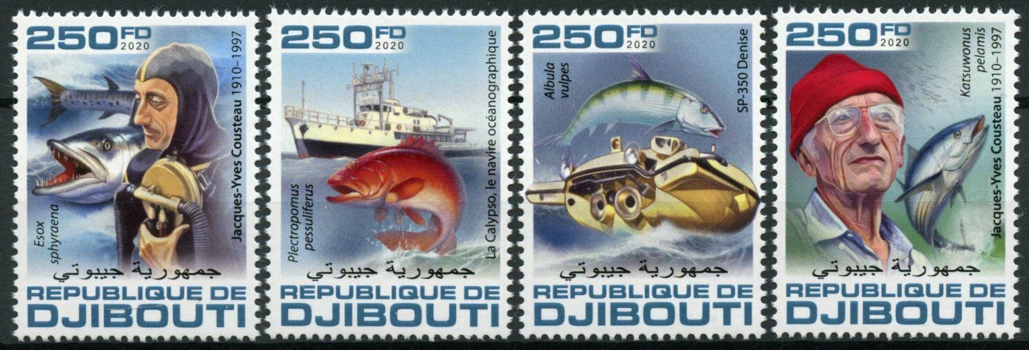 Djibouti 2020 MNH People Stamps Jacques-Yves Cousteau Diving Nautical Boats Fish 4v Set