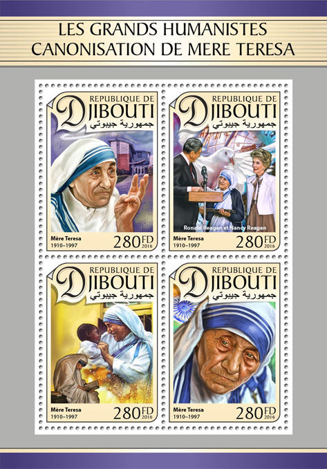 Djibouti 2016 MNH Canonization Mother Teresa Ronald & Nancy Reagan 4v M/S Stamps