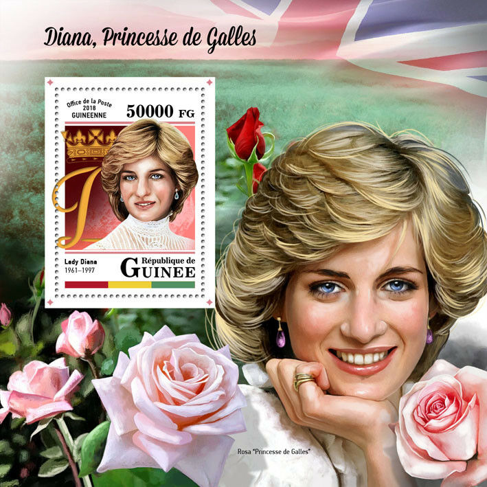 Guinea 2018 MNH Princess Diana of Wales 4v M/S Roses Flowers Royalty Stamps