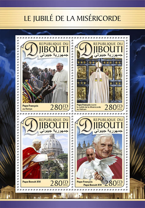 Djibouti 2016 MNH Year Jubilee of Mercy Pope Francis Benedict XVI 4v M/S Stamps