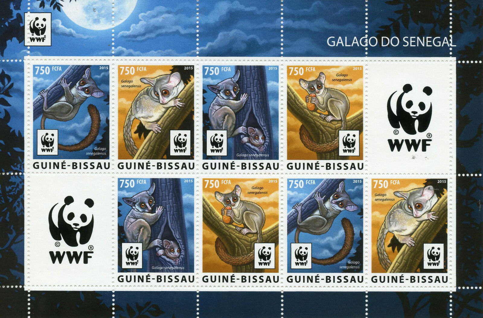 Guinea-Bissau Wild Animals Stamps 2015 MNH Senegal Galago Bushbabies WWF 8v M/S