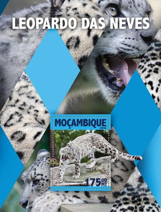 Mozambique 2016 MNH Snow Leopard Leopards 1v S/S Big Cats Wild Animals Stamps