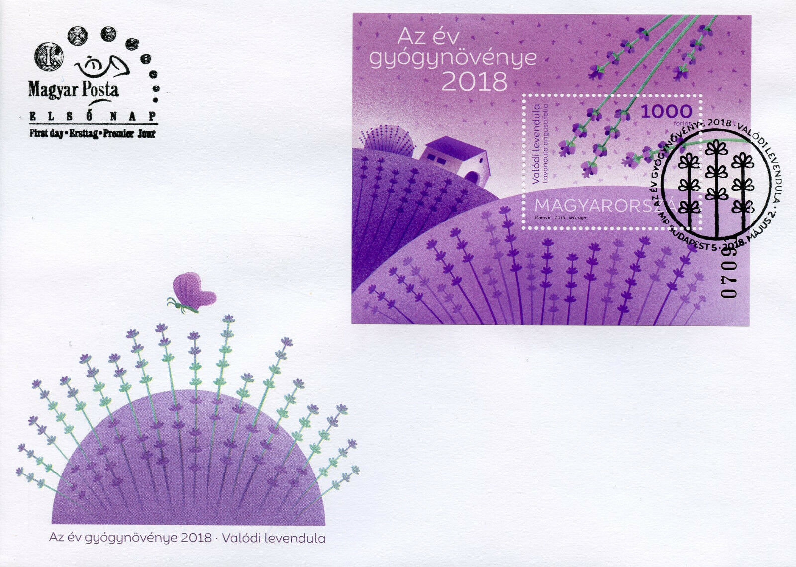 Hungary 2018 FDC True Lavender Medicinal Plant of Yr 1v M/S Cover Plants Stamps