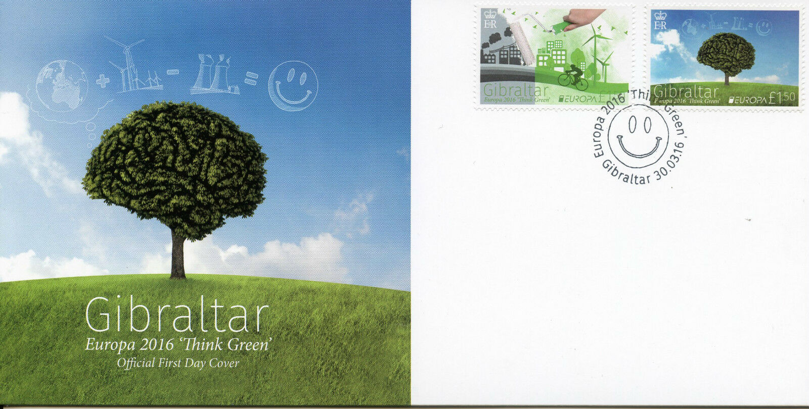 Gibraltar 2016 FDC Europa Think Green 2v Set Cover Bicycles Trees Stamps