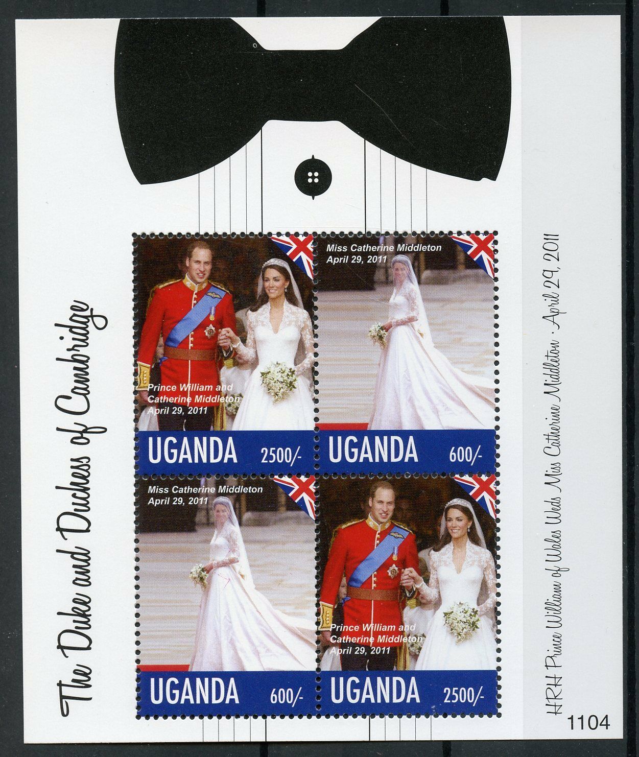 Uganda 2011 MNH Royal Wedding Prince William Kate Middleton 4v M/S I Stamps
