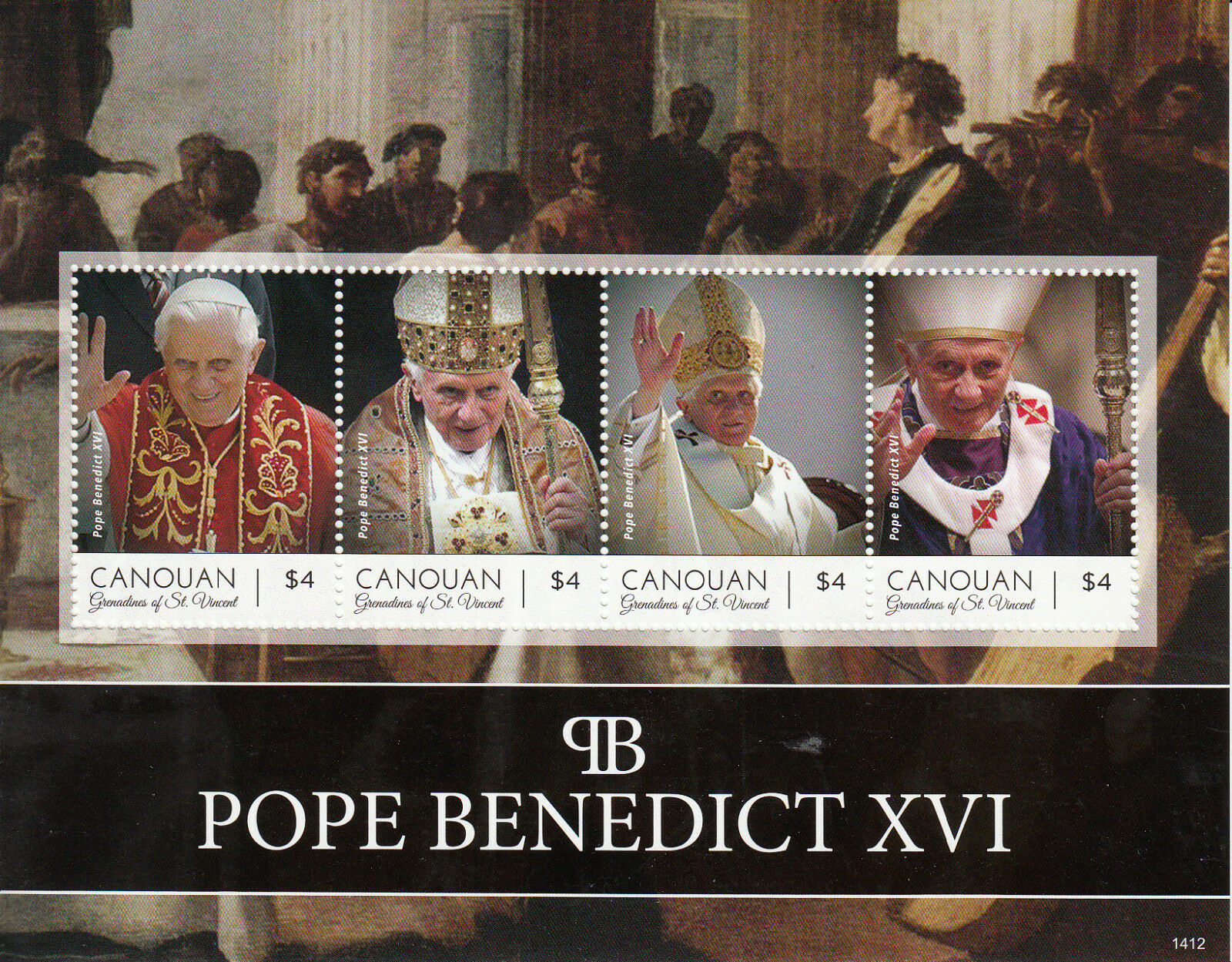 Canouan Grenadines St Vincent 2014 MNH Pope Benedict XVI 4v M/S I Popes