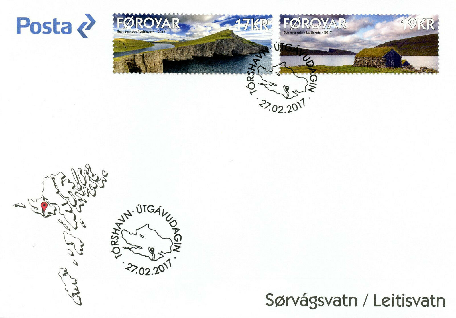Faroes Faroe Islands 2017 FDC Sorvagsvatn Leitisvatn 2v Cover Landscapes Stamps