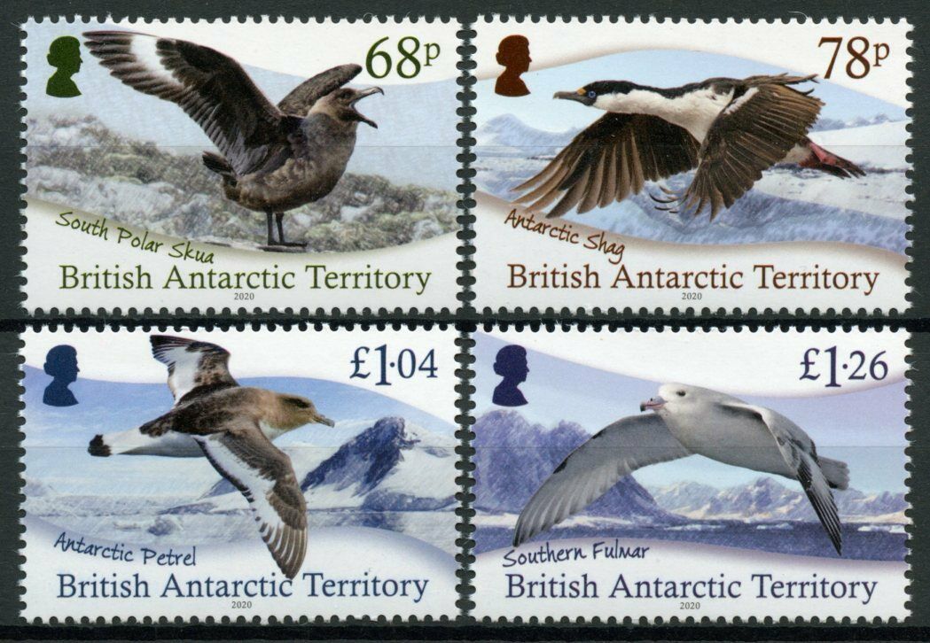 BAT 2020 MNH Antarctic Birds on Stamps Fulmar Petrels Polar Skuas Shag 4v Set