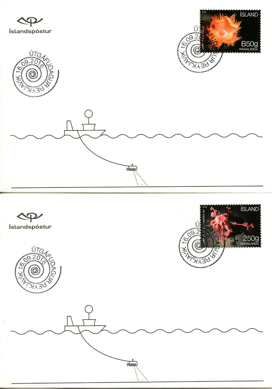 Iceland 2016 FDC Seabed Ecosystem 2v on 2 Covers Sea Anemones Basket Star Stamps