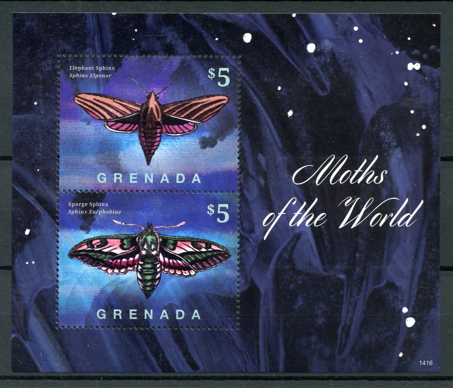 Grenada 2014 MNH Moths of World Elephant Sphinx Moth 2v S/S I Butterflies Stamps