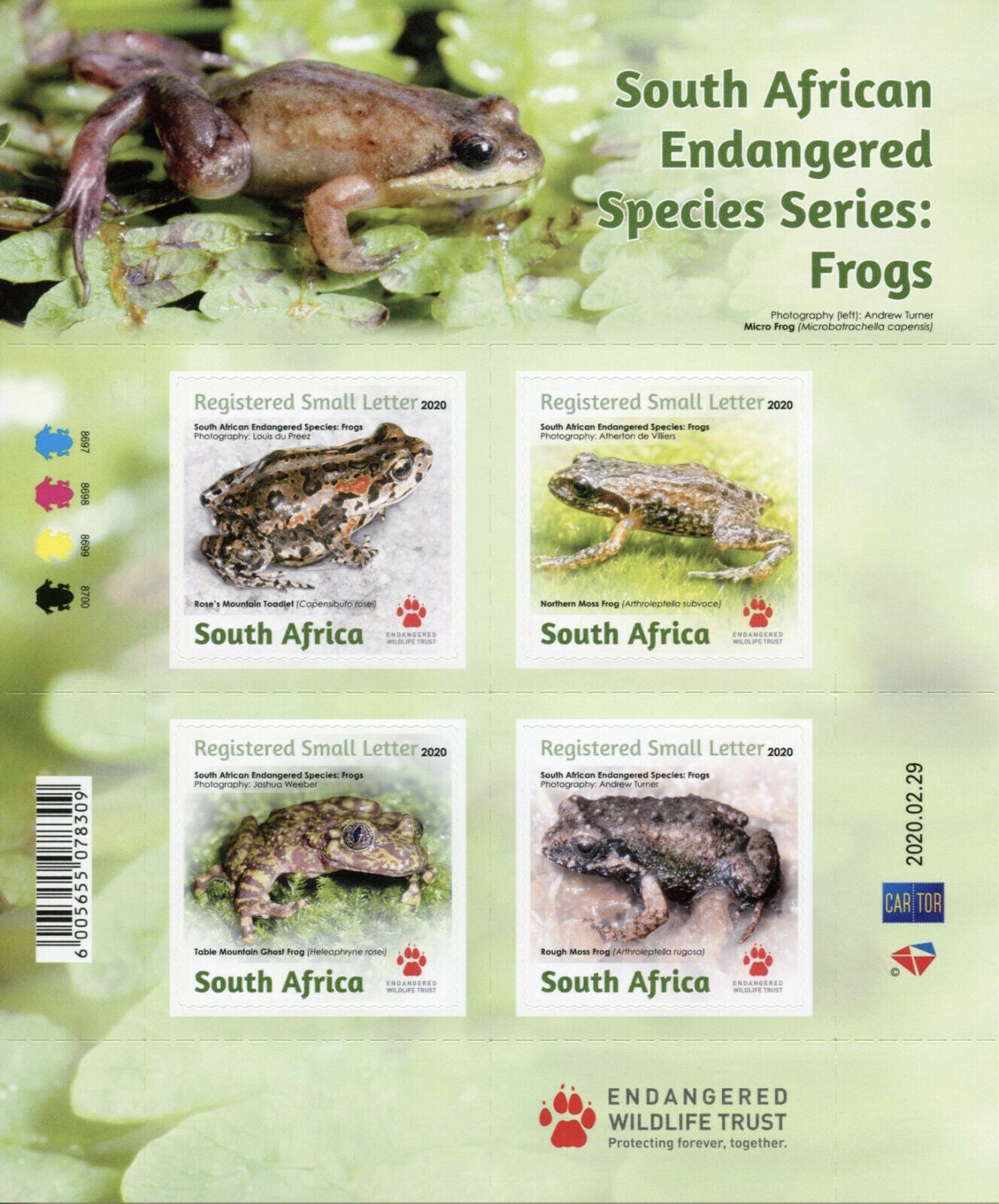 South Africa Amphibians Stamps 2020 MNH Frogs Endangered Species 4v S/A M/S