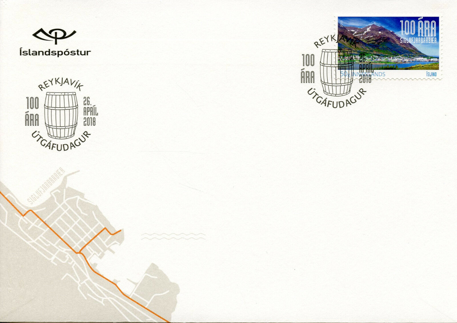 Iceland 2018 FDC Siglufjordur 100th Anniv 1v S/A Cover Mountains Tourism Stamps