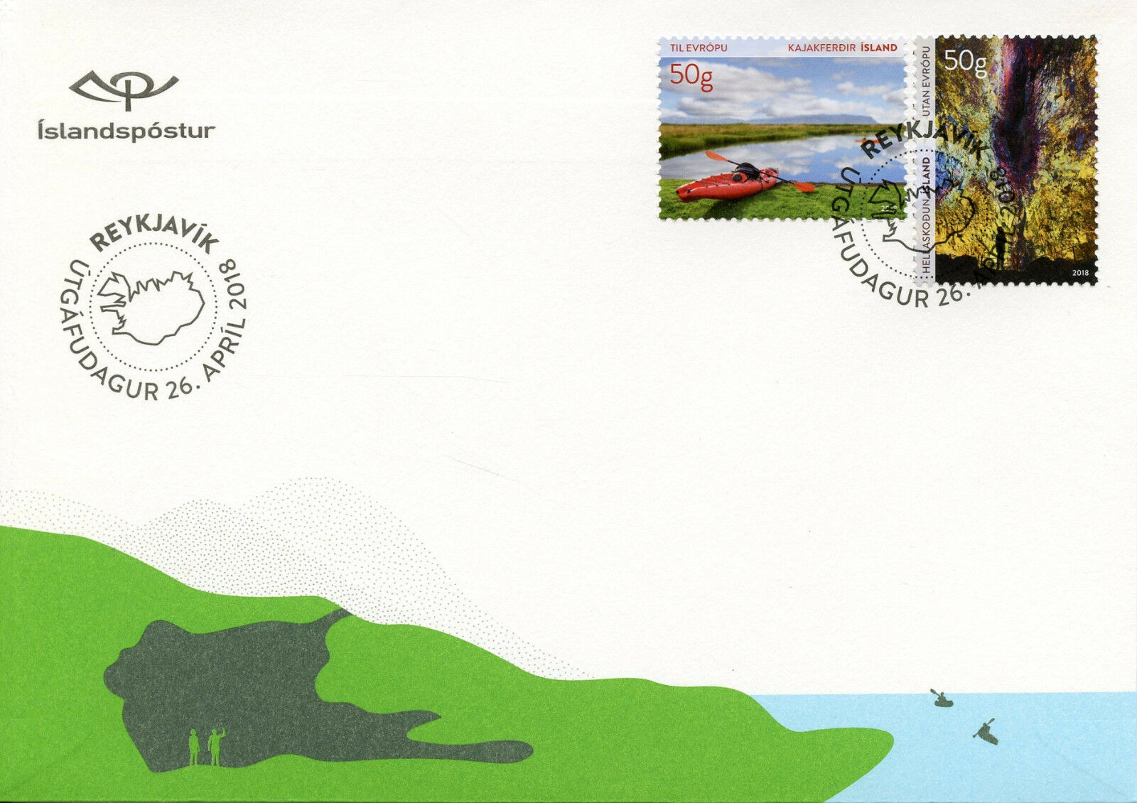 Iceland 2018 FDC Tourist VII Kayaking Kajakferdir 2v Set Cover Tourism Stamps