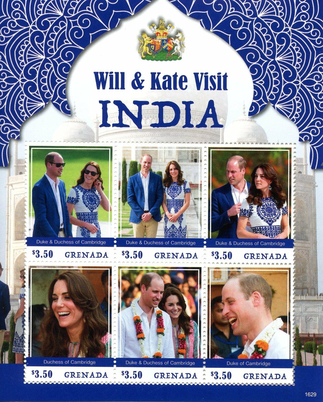 Grenada 2016 MNH Prince William & Kate Visit India 6v M/S Royalty Stamps