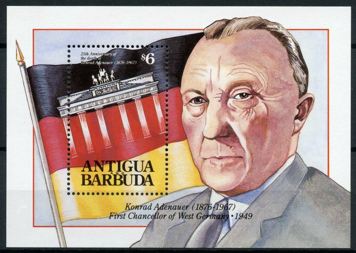 Antigua & Barbuda 1992 MNH Famous People Stamps Chancellor Konrad Adenauer Politicians 1v S/S