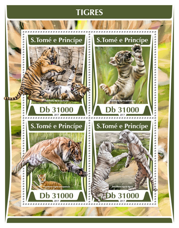 Sao Tome & Principe 2017 MNH Tigers 4v M/S Tiger Mammals Wild Animals Stamps