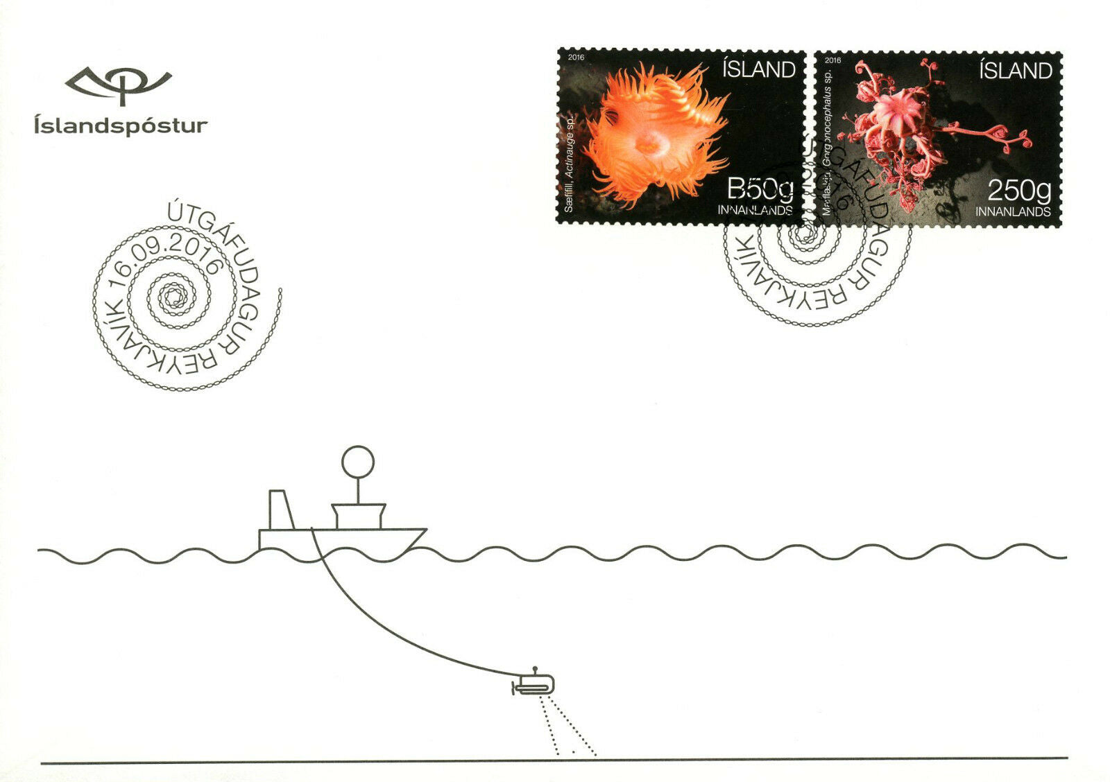 Iceland 2016 FDC Seabed Ecosystem 2v S/A Cover Sea Anemones Basket Star Stamps