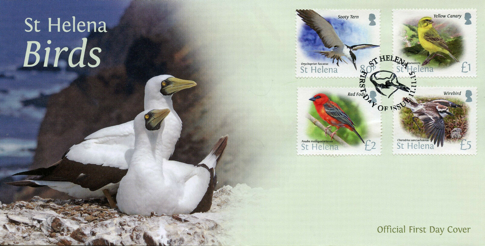 St Helena Birds on Stamps 2015 FDC Bird Definitives Tropicbird 12v Set -3 Covers
