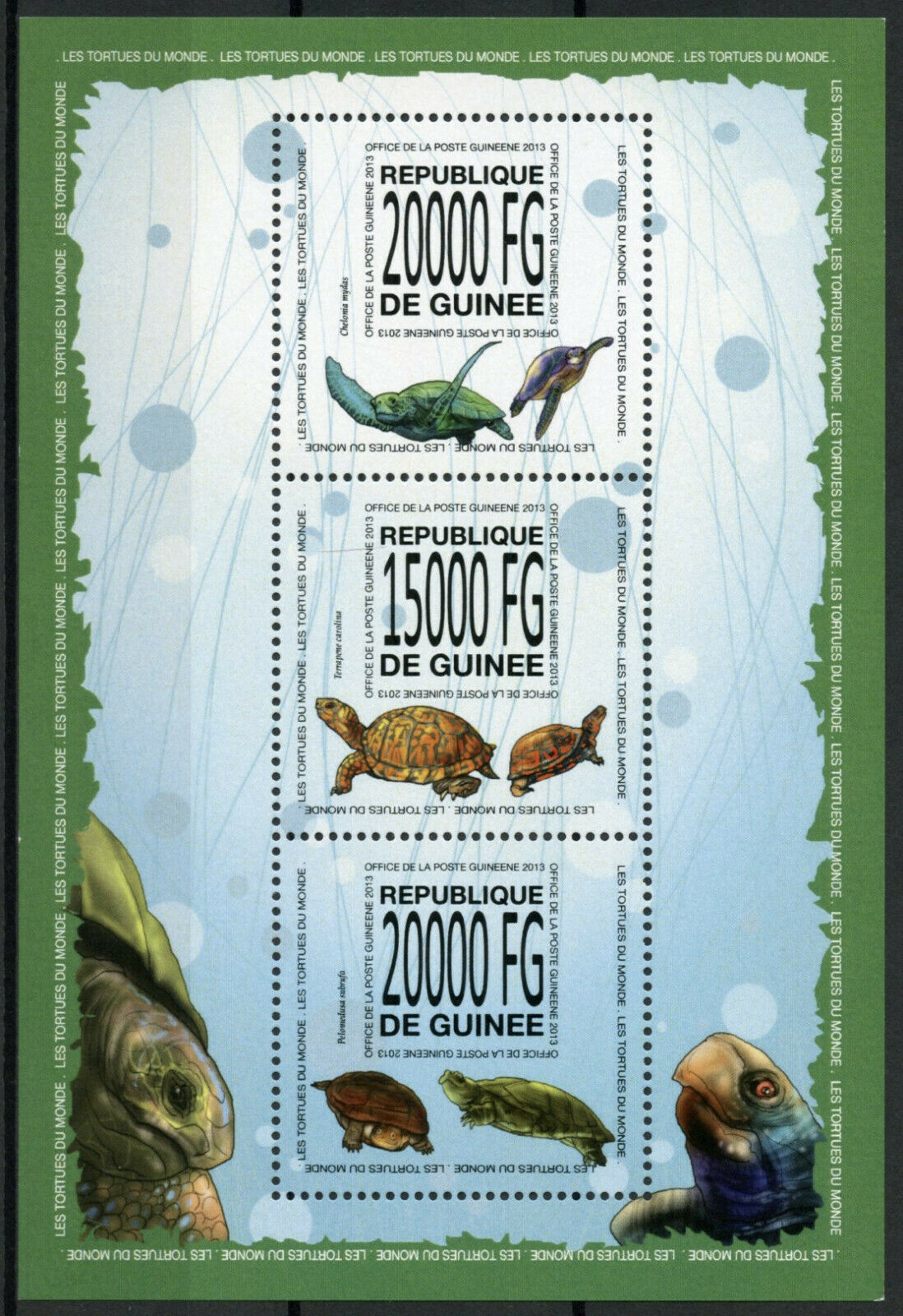 Guinea Turtles Stamps 2013 MNH Green Sea Turtle Reptiles Fauna 3v M/S