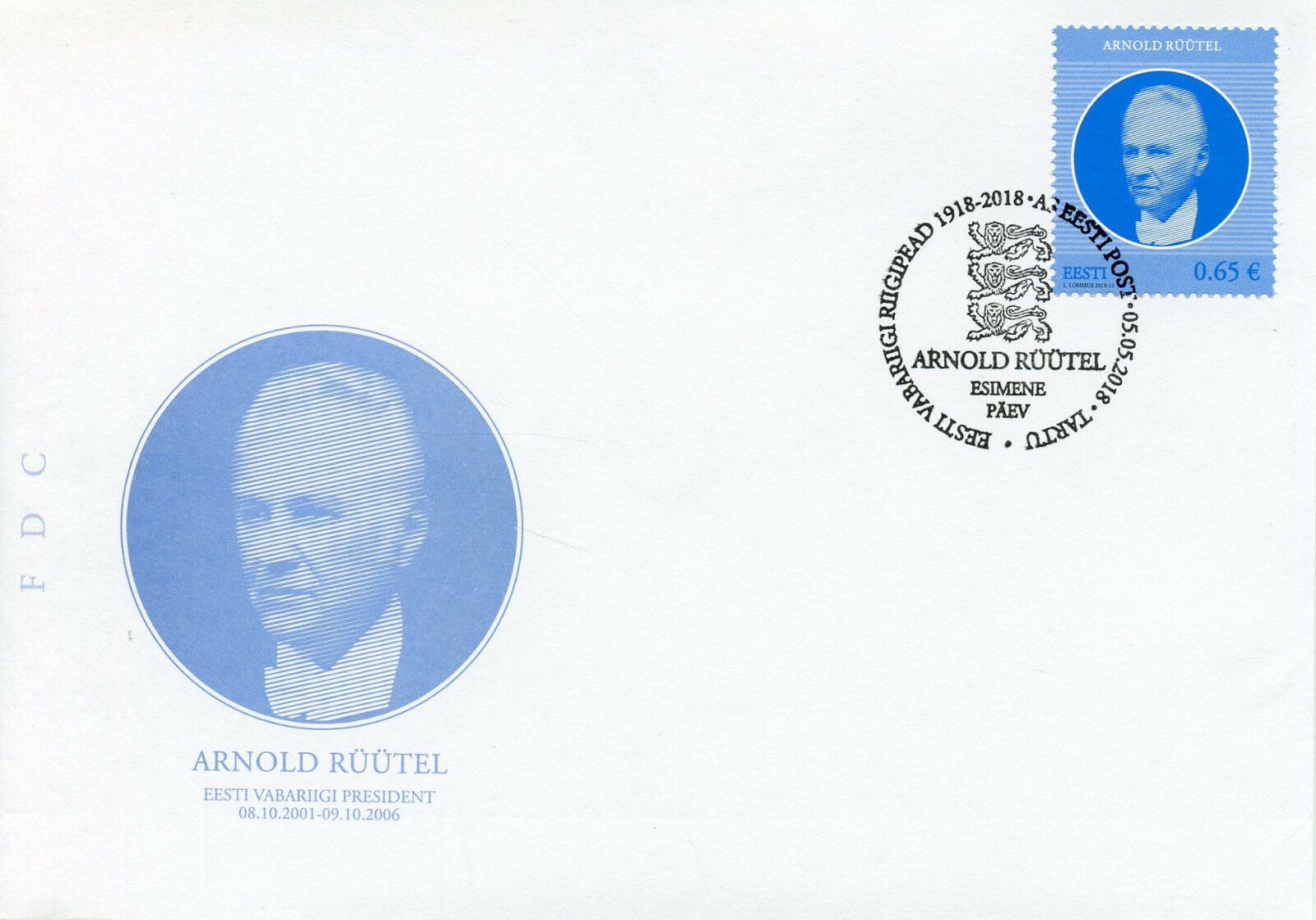 Estonia 2018 FDC Arnold Ruutel Heads of State 1v Set Cover Politicians Stamps