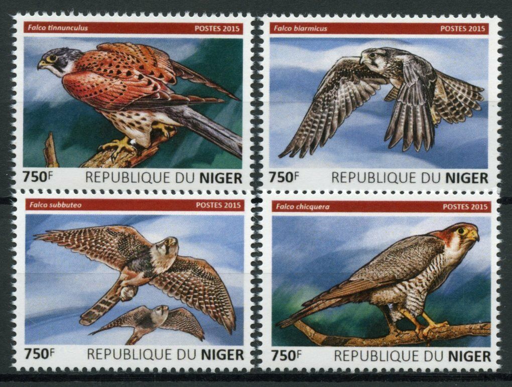 Niger Birds of Prey on Stamps 2015 MNH Falcons Kestrels Lanner Falcon 4v Set