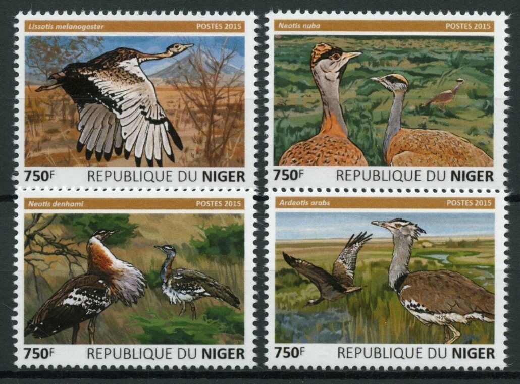 Niger Birds on Stamps 2015 MNH Bustards Arabian Nubian Bustard Fauna 4v Set