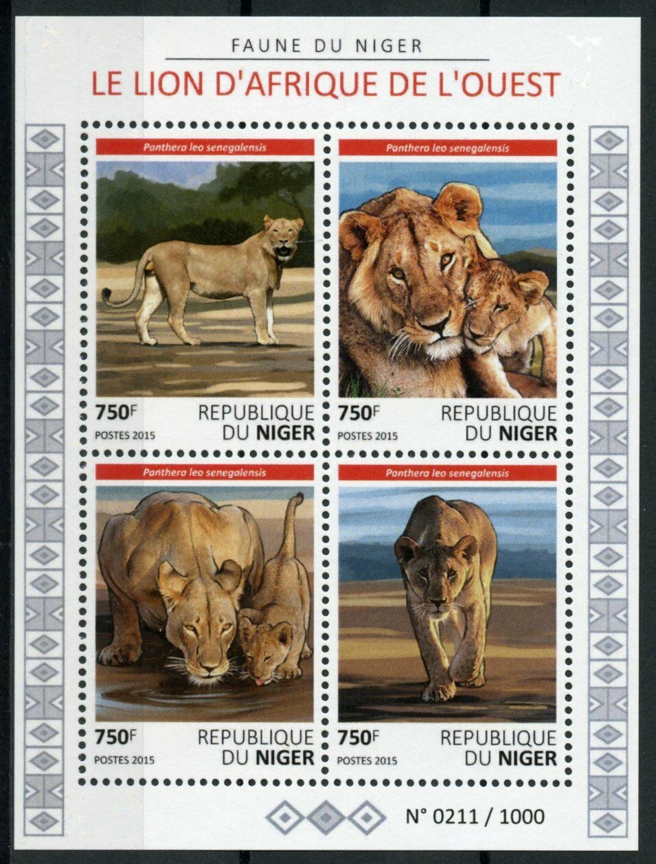 Niger Wild Animals Stamps 2015 MNH Lions West African Lion Big Cats Fauna 4v M/S
