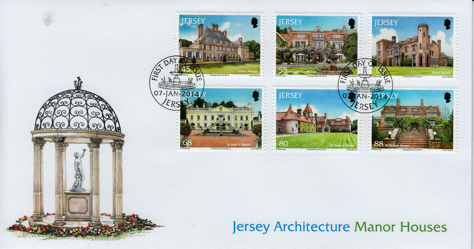 Jersey 2014 FDC Architecture Manor Houses 6v Set Cover Trinity Longueville Rosel