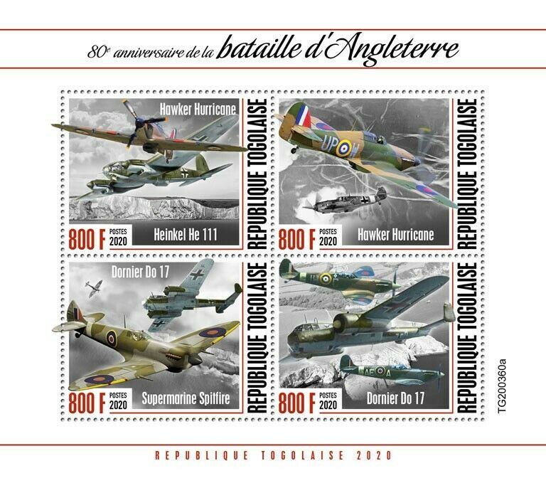 Togo 2020 MNH Military Stamps WWII WW2 Battle of Britain Spitfire Aviation 4v MS