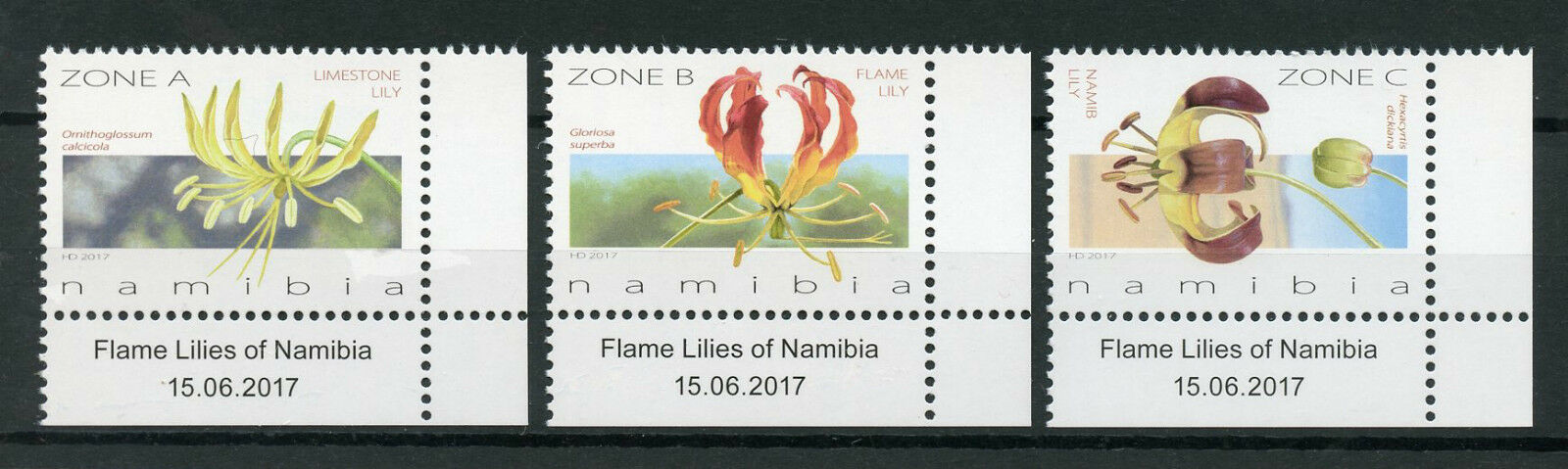 Namibia 2017 MNH Flowers Stamps Flame Lilies Lily Flora 3v Set