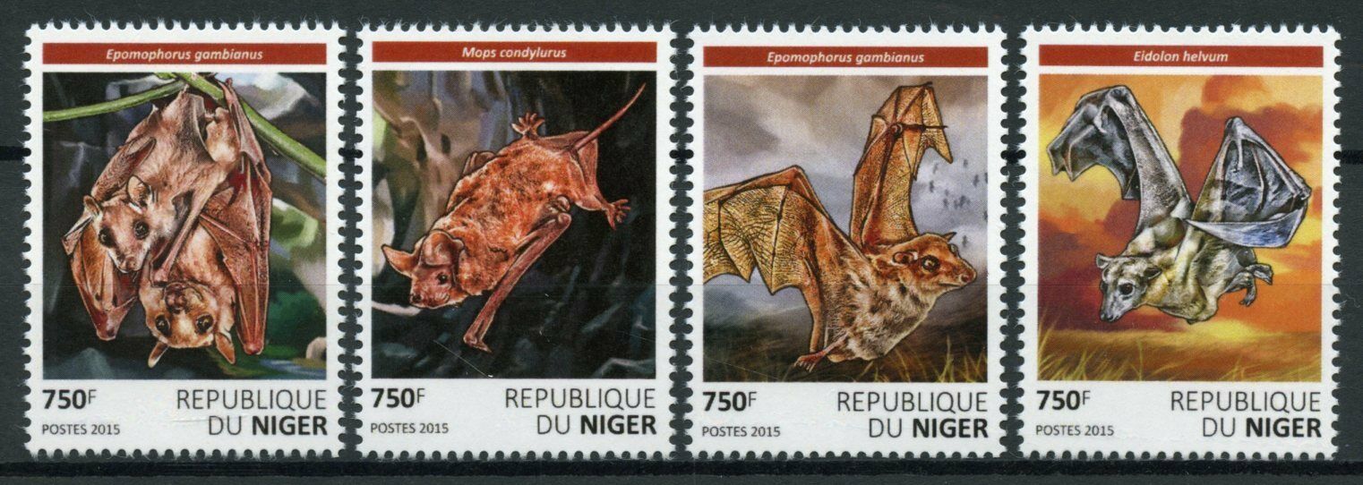 Niger Wild Animals Stamps 2015 MNH Bats Fruit Bat Flying Mammals Fauna 4v Set
