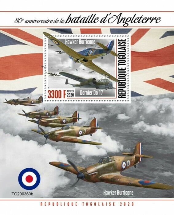 Togo 2020 MNH Mililtary Stamps WWII WW2 Battle of Britain Hawker Aviation 4v MS