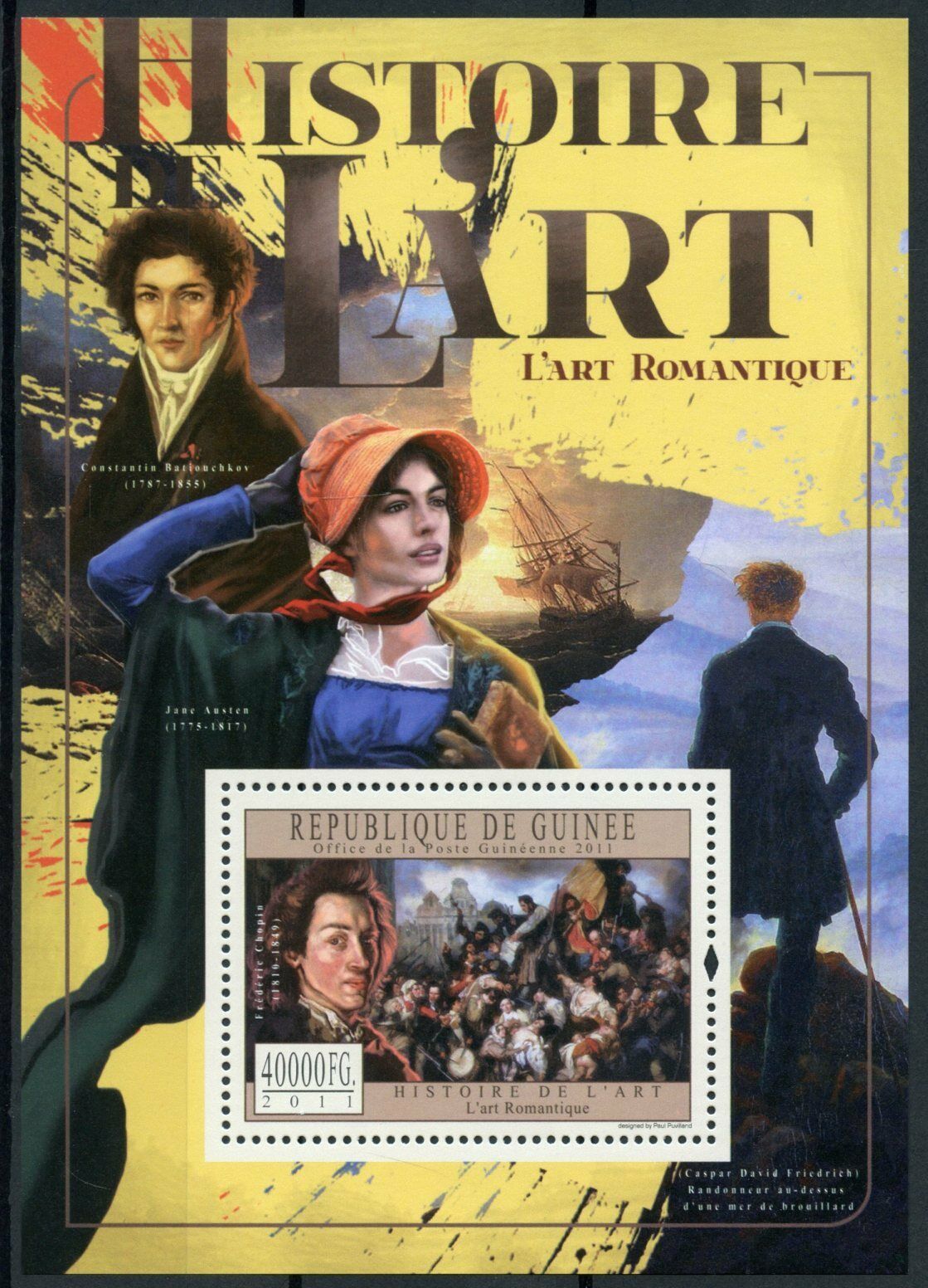 Guinea History of Art Stamps 2011 MNH Romanticism Chopin Jane Austen 1v S/S I