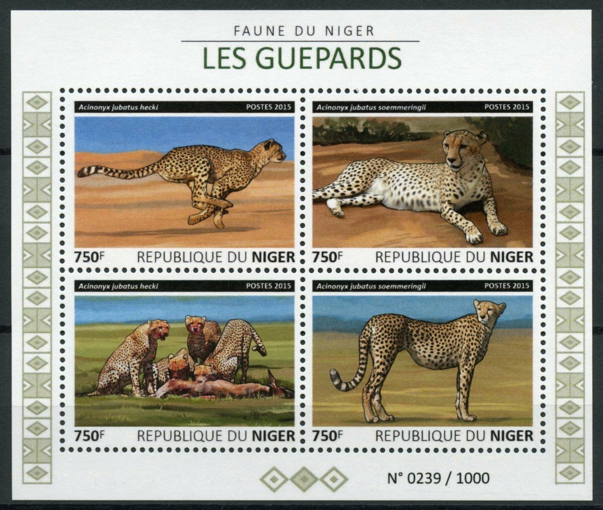 Niger 2015 MNH Wild Animals Stamps Cheetahs Sudan Cheetah Big Cats Fauna 4v M/S