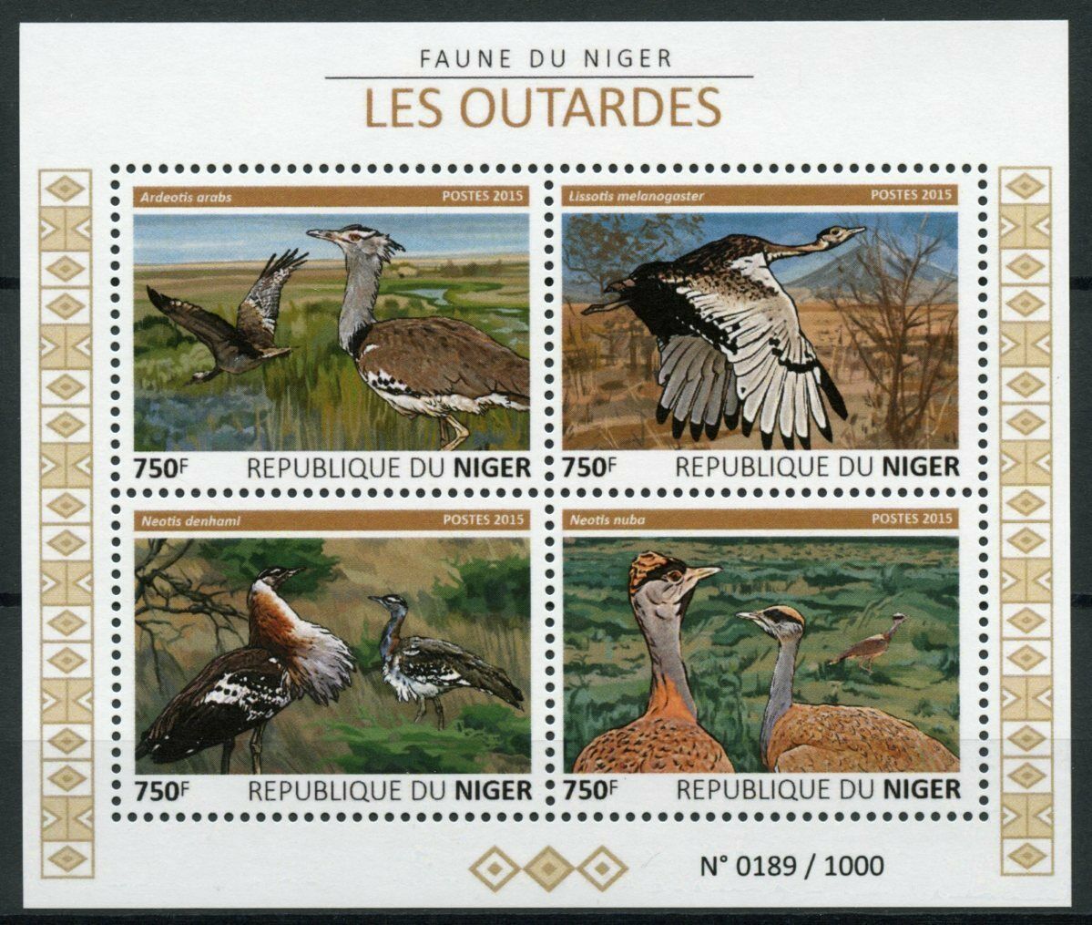 Niger Birds on Stamps 2015 MNH Bustards Arabian Nubian Bustard Fauna 4v M/S