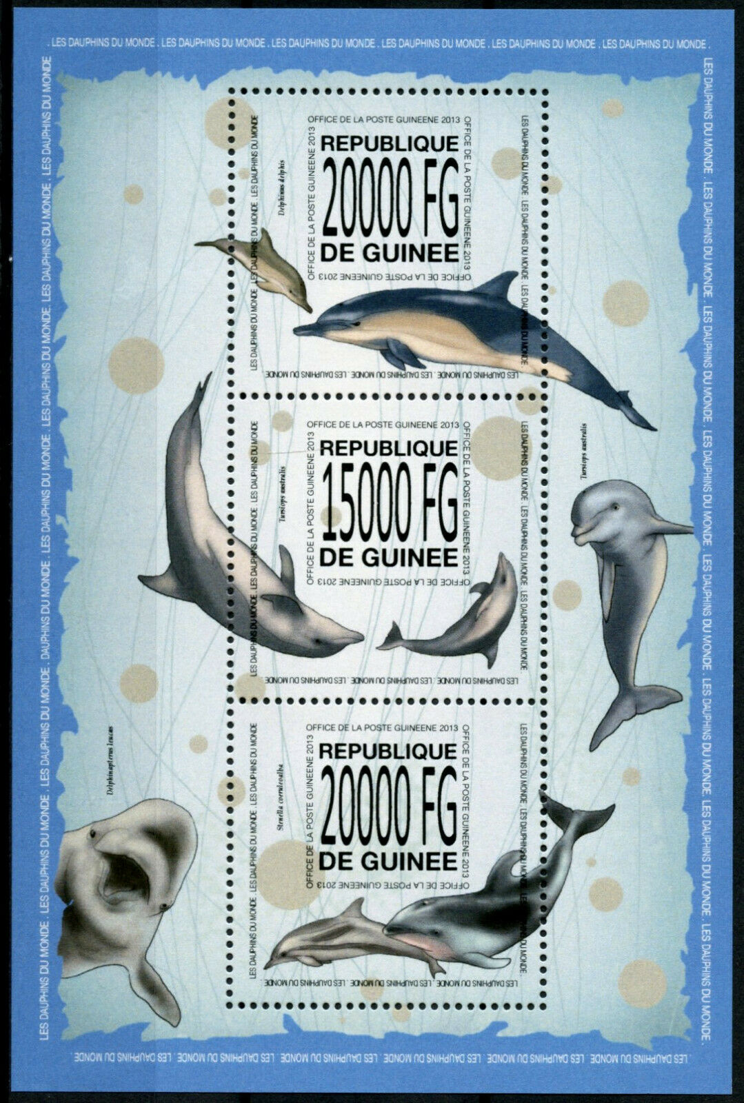 Guinea Marine Animals Stamps 2013 MNH Dolphins Short-Beaked Dolphin 3v M/S