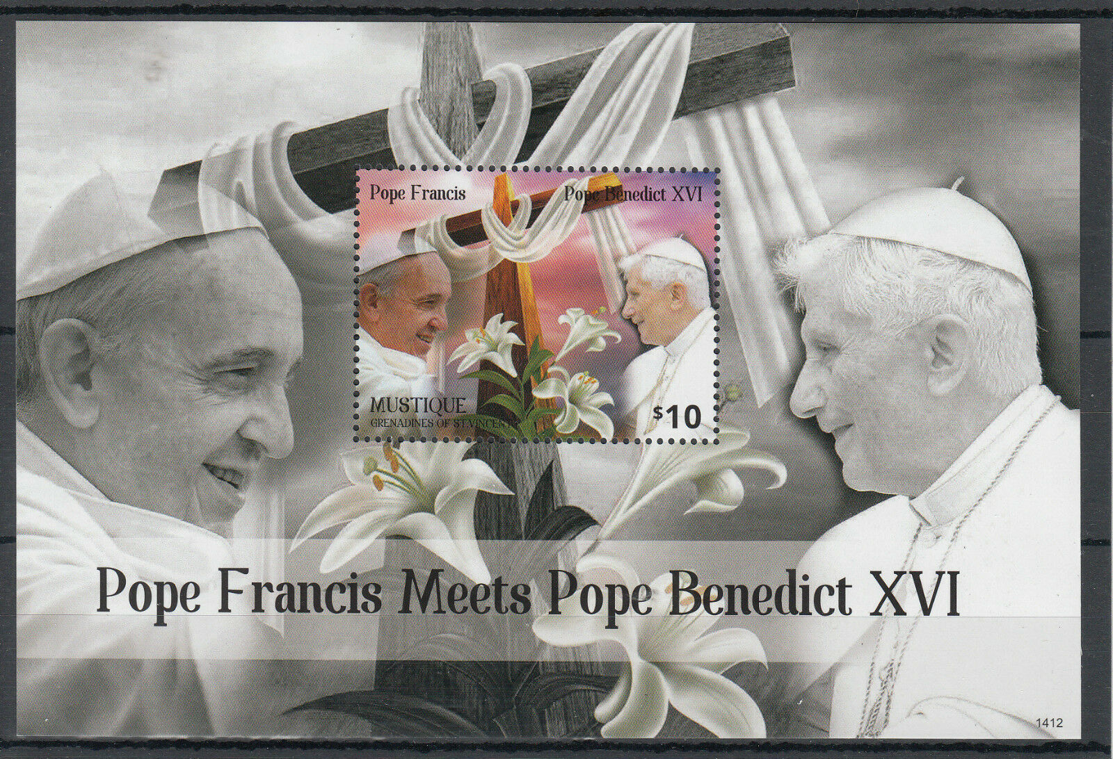 Mustique Gren St Vincent Stamps 2014 MNH Pope Benedict XVI Meets Francis 1v S/S