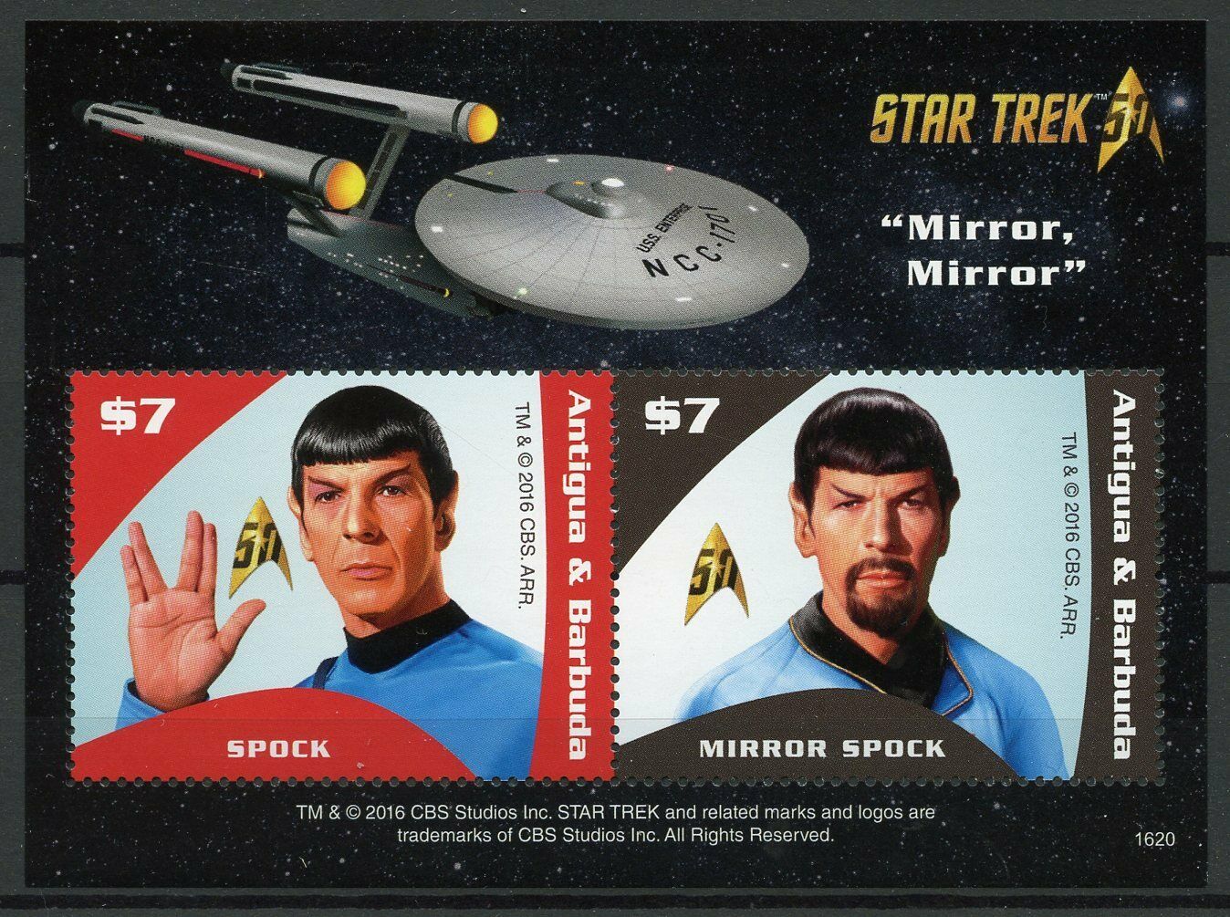 Antigua & Barbuda 2016 MNH Star Trek Stamps Original 50th Anniv Spock 2v S/S I