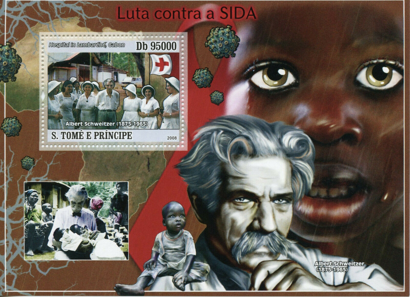Sao Tome & Principe Medical Stamps 2008 MNH AIDS Albert Schweitzer 1v S/S