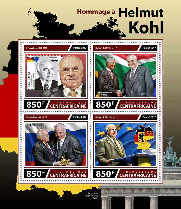 Central African Rep Famous People Stamps 2017 MNH Helmut Kohl Mandela 4v M/S