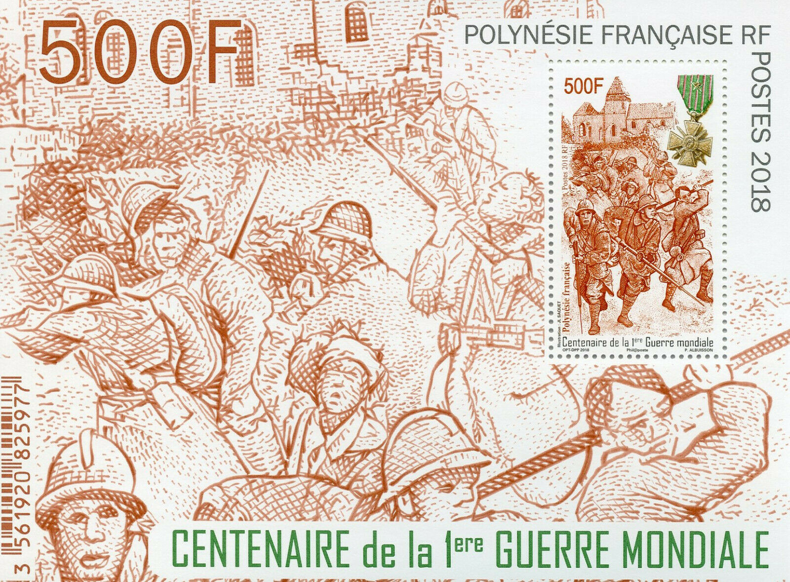 French Polynesia 2018 MNH WWI WW1 World War I 100th Anniv 1v M/S Military Stamps